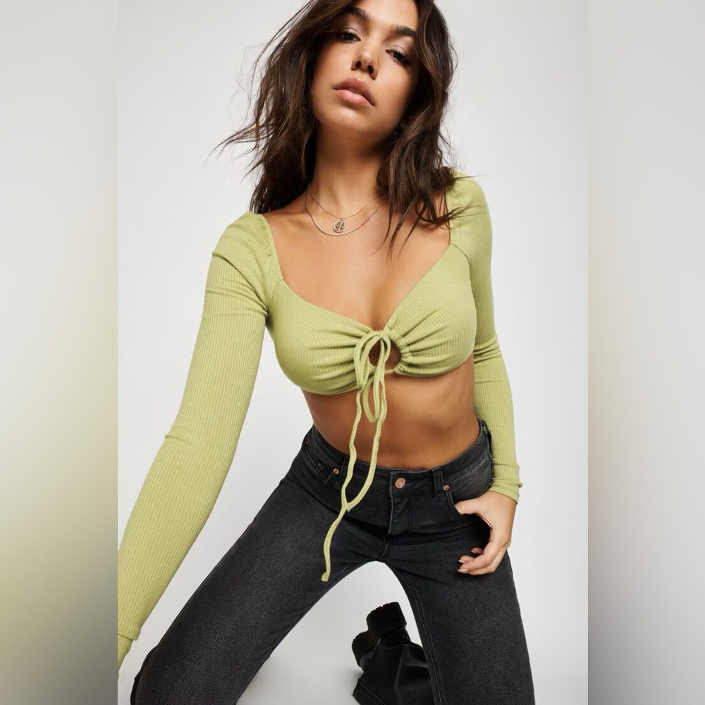 GARAGE Green Long Sleeve Crop Top with Keyhole
